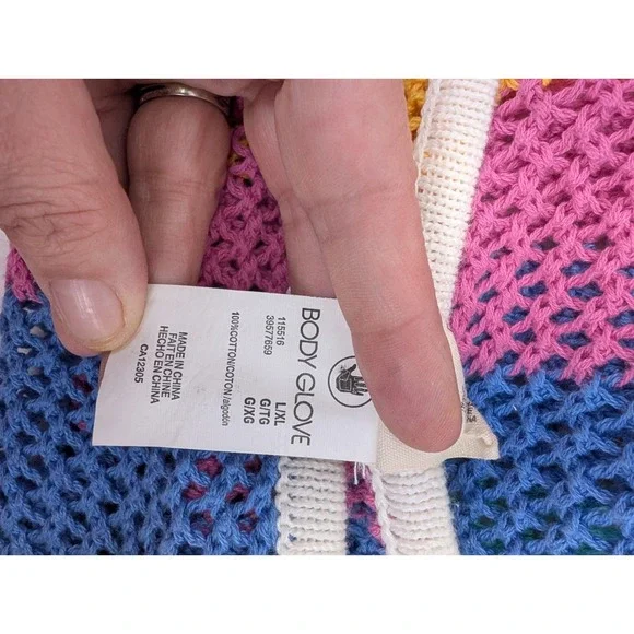 Body Glove Crochet Swim Cover Women Large Open Knit Fringe Unicorn Rainbow Beach - Picture 7 of 12